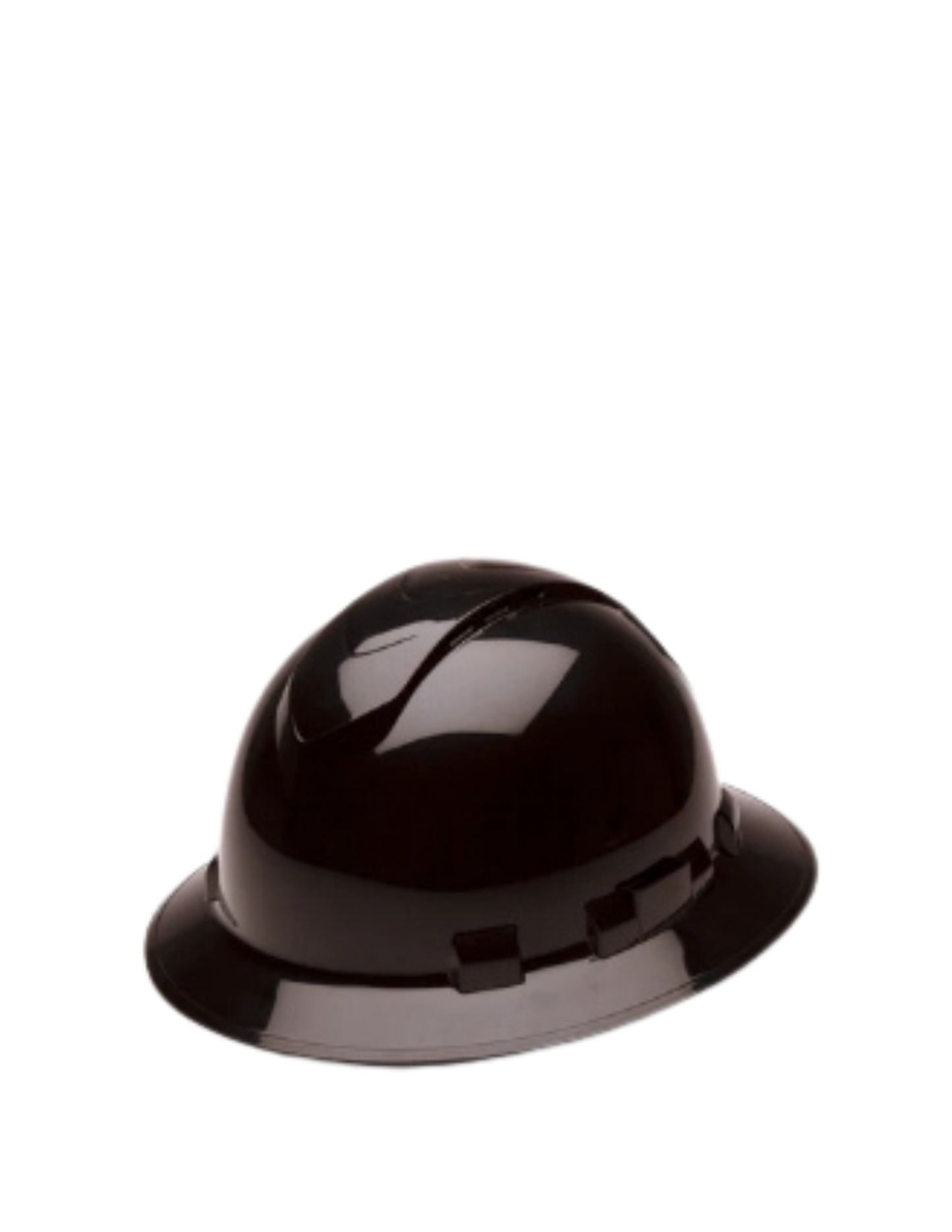 Black FULL BRIM VENTED HARD HAT, 4-POINT RATCHET SUSPENSION