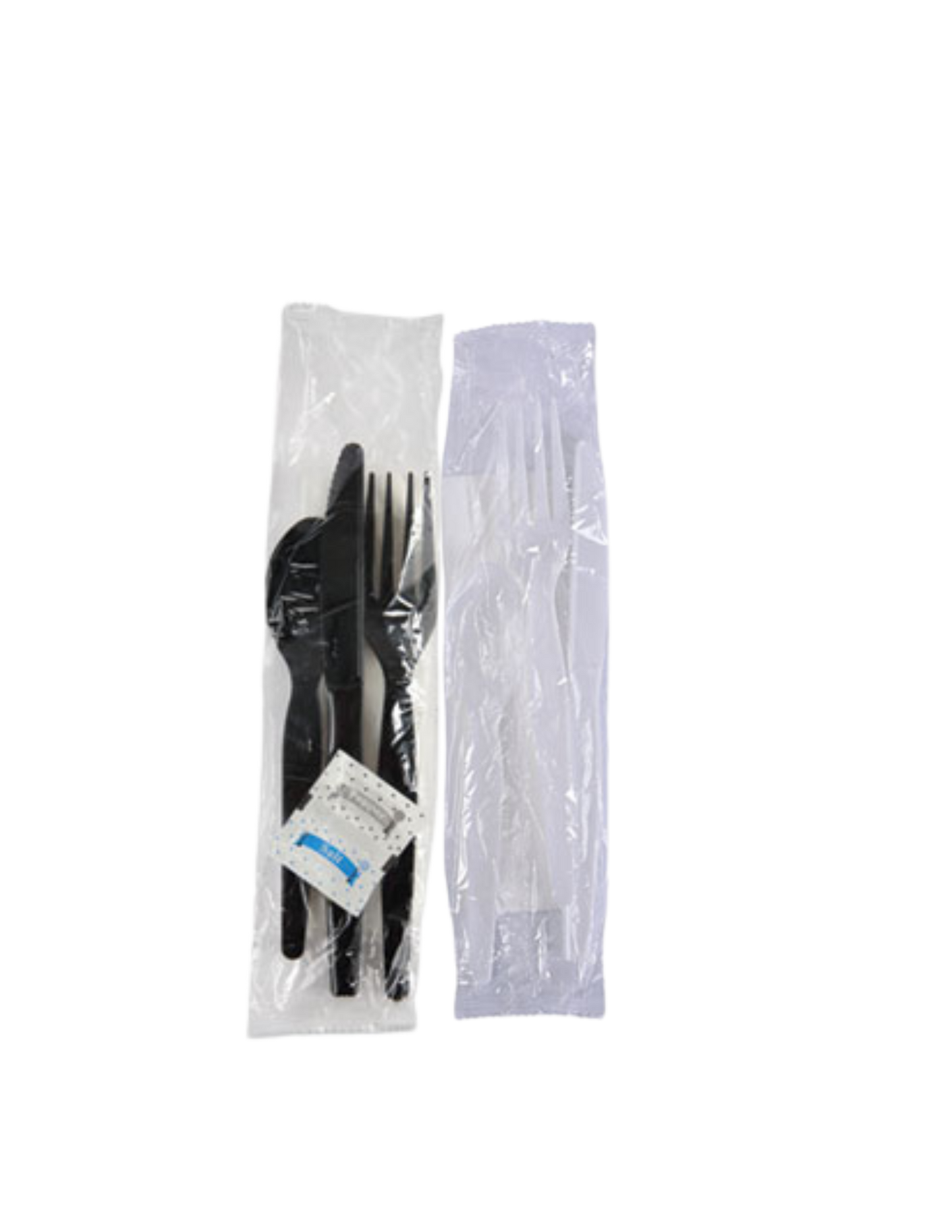 Six-Piece Cutlery Kit, Condiment/Fork/Knife/Napkin/Spoon, Heavyweight,, 250/Carton Color- Black & White