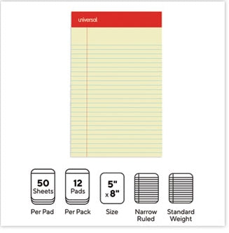 Universal Perforated Ruled Writing Pad yellow 5x8